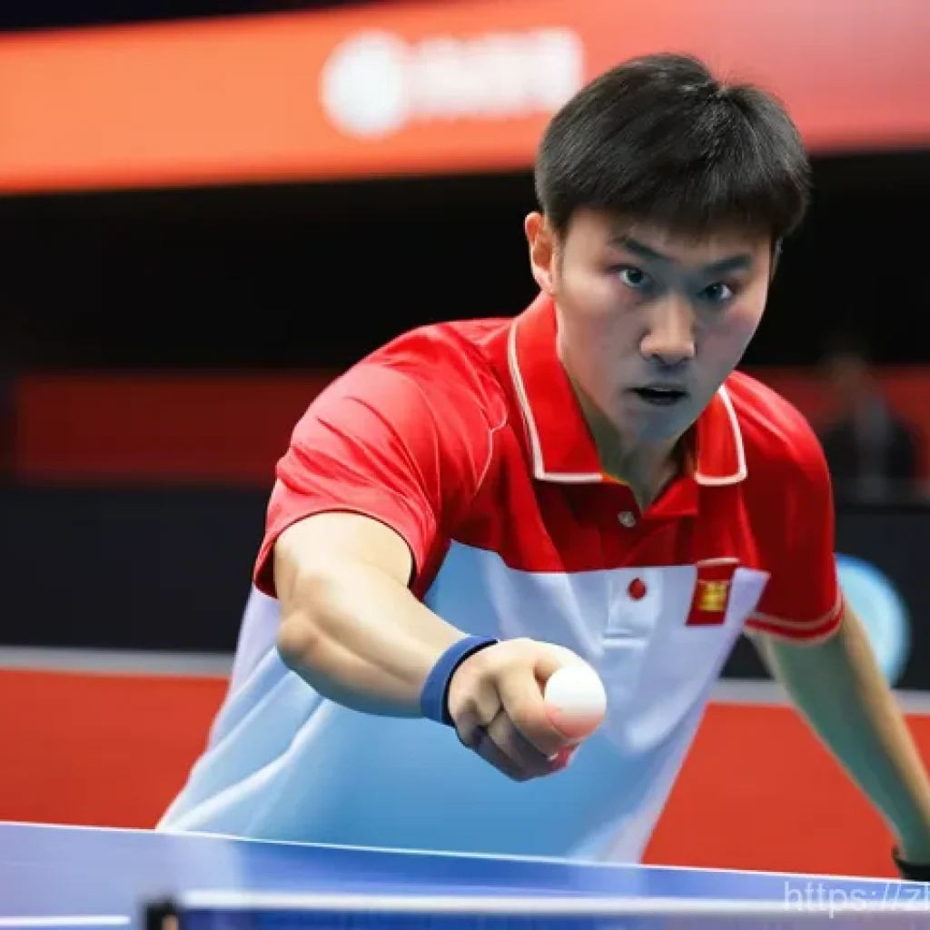 탁구 펜홀더와 쉐이크핸드 라켓 비교 - **A highly focused male table tennis player demonstrating a classic Chinese penhold grip.** His thum...