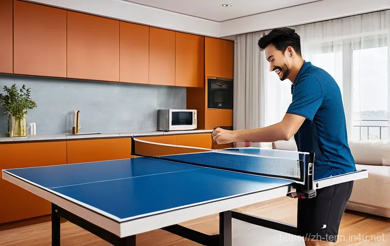탁구 로봇 구매 가이드 - **Prompt 1: The Joy of Solo Play at Home**
    A cheerful young adult, dressed in comfortable casual...