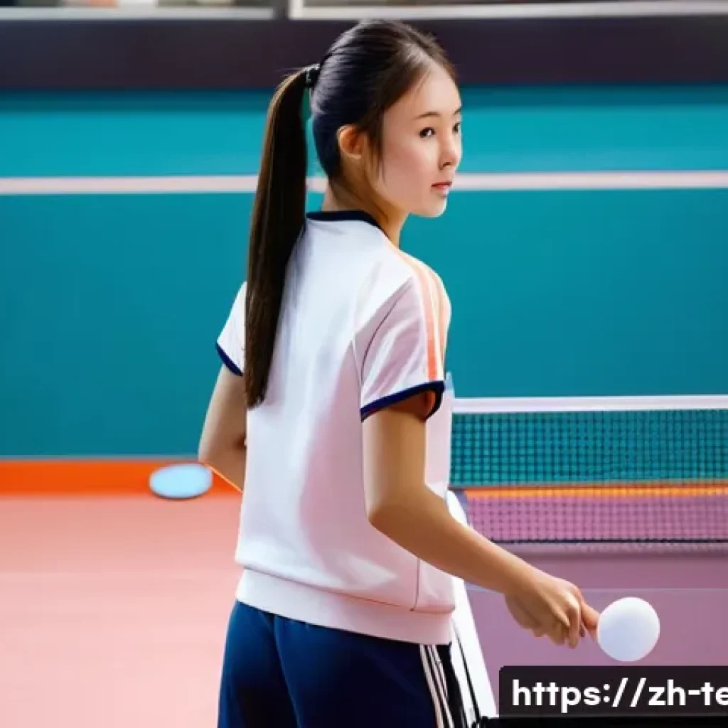 탁구 경기 전 워밍업 요령 - **Prompt:** A lively scene of a pre-ping pong match warm-up. Focus on a young woman in her early 20s...